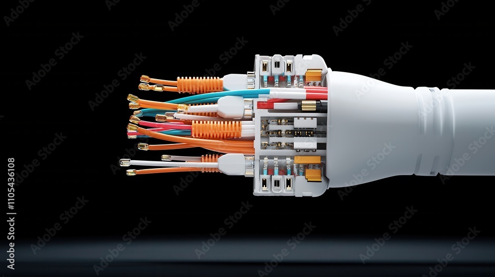Aufkleber Detailed view of an ethernet cable connector against a black background technology focus low-resolution image for educational and informational purposes
