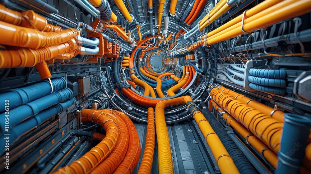 Poster Arranging ethernet cables for symmetrical design home office low resolution image digital environment top-down view technology concept for enhanced networking