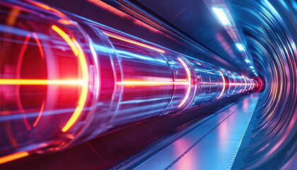 Energy particle in a futuristic light tunnel