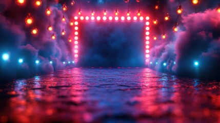 Vibrant carnival theme with colorful lights and a central festive ambiance, ideal for celebratory designs