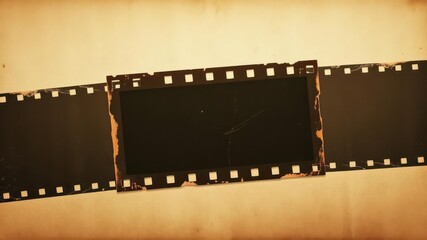Old movie film strip with distressed edges overlay on vintage footage, vignette, old