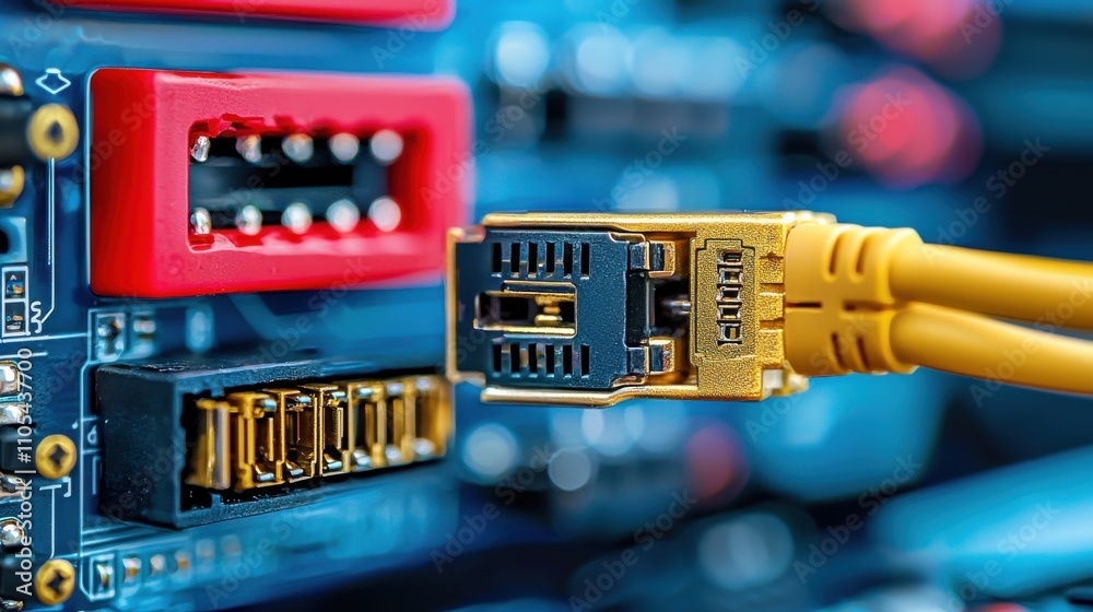 Poster Close-up capture of a dvi connector engaged in a high-resolution display environment with low-resolution elements for technology insight