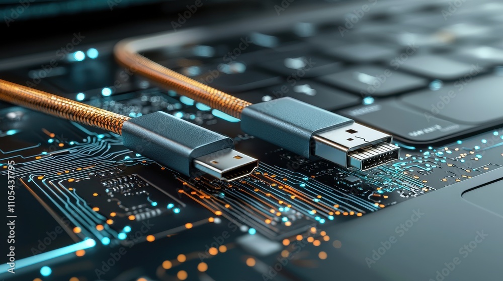 Aufkleber Connecting technology macro shot of a usb-c cable on a sleek modern laptop close-up view high-tech environment for enhanced user experience