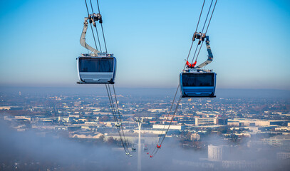 Cable car from the top of Pech David in Toulouse, Haute Garonne, Occitanie, France