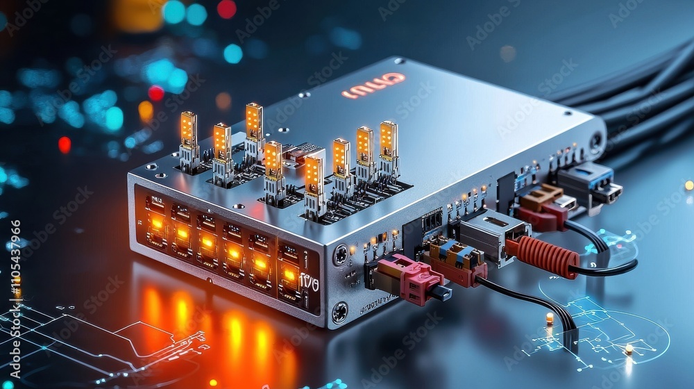 Aufkleber Illuminated network switch overview data center technology image digital environment macro perspective high-tech concepts for enhanced connectivity