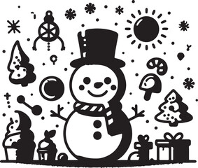 Cute snowman silhouette vector art with white background