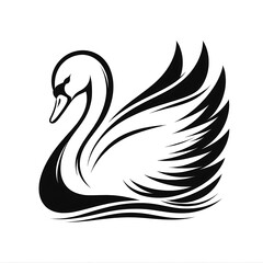 Elegant black swan illustration with flowing lines.
