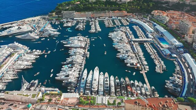 Aerial view of the city center of the Principality of Monaco.