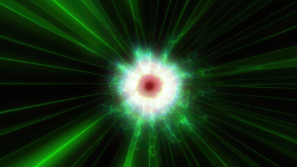 A vibrant explosion of green light beams creating a dynamic energy burst for nature, abstract, or futuristic design themes, video in high quality 4k, motion