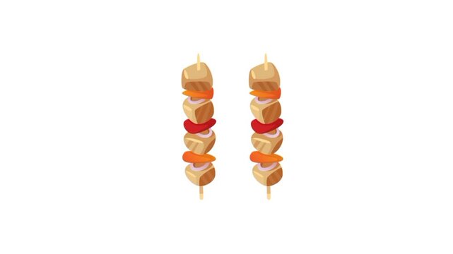BBQ grilled meat stick 3d animation. Barbecue beaf animated 4k 
