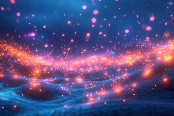 Obraz premium A blue sky with orange and pink sparks falling from the sky