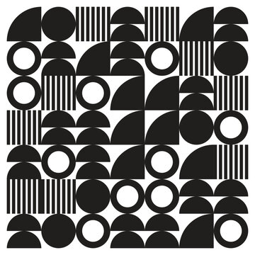 Bauhaus art movement. A minimalistic pattern with bold geometrical shapes. Graphical illustration for unique wall decor, textiles, and interior design.