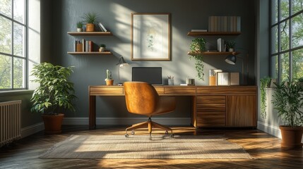 Minimalist home office with a clean, modern design, ideal for remote work and productivity-focused environments