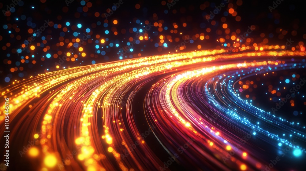 Poster abstract photo tech concept. fast movement light lines on road. vivid colors create dynamic tech bac