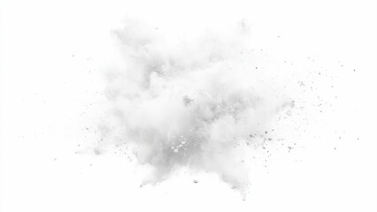 White powder explosion, isolated on white background. Bright white paint color powder explosion. Abstract gray and white explosion powder background texture. 