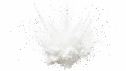 White powder explosion, isolated on white background. Bright white paint color powder explosion. Abstract gray and white explosion powder background texture. 