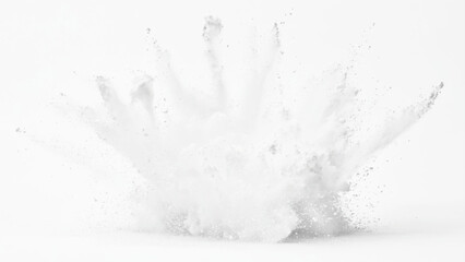 Bright white paint color powder explosion. Gray powder explosion with dark colors isolated white background. Abstract powder splatted on white background, freeze motion of black powder exploding.