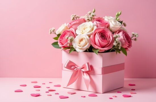 Delicate bouquet flowers beautifully arranged in a chic box, wonderful gift for Valentine's Day, birthdays and Mother's Day.