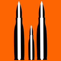 Rifle bullets on white background for automatic rifle. Caliber Bullets