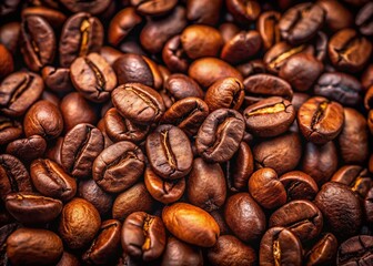 Fototapeta premium A Close-Up View of Many Roasted Coffee Beans Arranged in the Rule of Thirds Composition, Showcasing Their Rich Color and Texture for Coffee Lovers and Enthusiasts