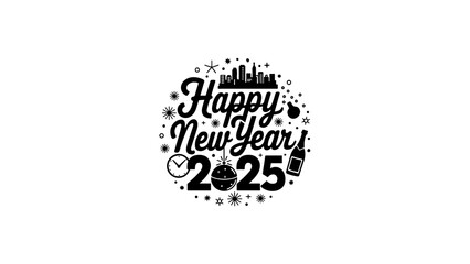 Happy New Year 2025 Design Modern and Minimalist Fireworks Logo for Celebrations and Festive Greeting Cards