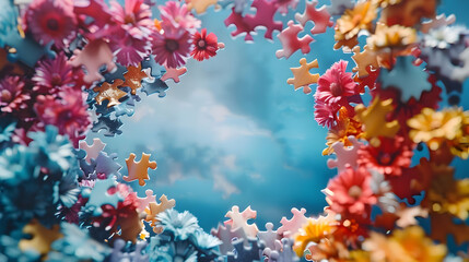 Floral Puzzle Pieces 3D Illustration
