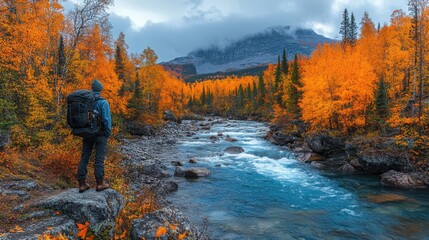 Obraz premium Scenic river flowing through a lush landscape, with crystal-clear waters and surrounding greenery, creating a peaceful natural scene