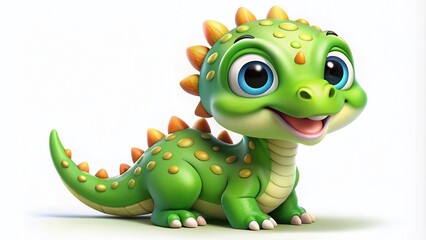 Fototapeta premium Adorable Baby Dinosaur Cartoon on White Background Perfect for Children's Illustrations and Fun Designs