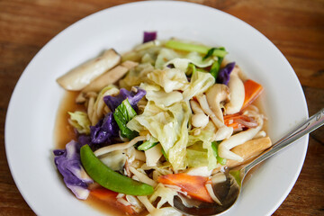 Stir-fried mixed vegetables with Oyster sauce in plate
