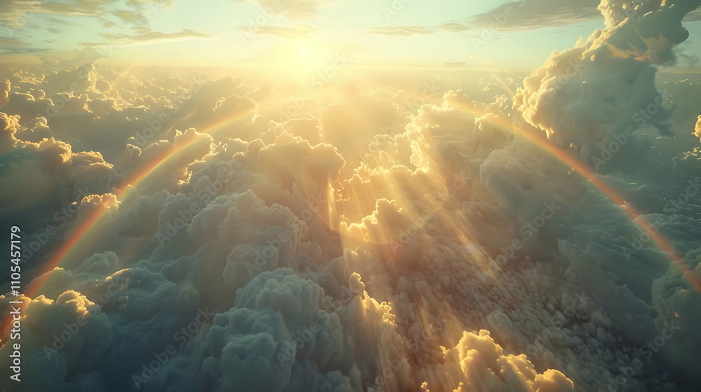 Wall mural Golden Hour Cloudscape: A 3D Illustration