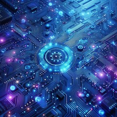 Obraz premium Blue-violet technology background micro circuit