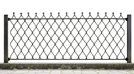 Isolated metal fence with steel grid pattern – modern security barrier and industrial design