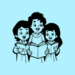 Three children are singing Christmas carols and gift 6