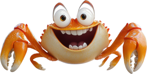 Cheerful cartoon crab with big eyes and bright orange shell ready to embrace summer adventures on a clear day