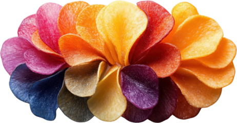 Colorful flower arrangement showcasing vibrant petals in shades of red, orange, yellow and purple on a transparent background