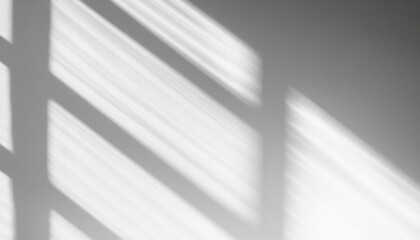 Obraz premium Abstract light reflection and grey shadow from window on white wall background. Gray window shadows and sunshine stripe overlay effect for backdrop and mockup design