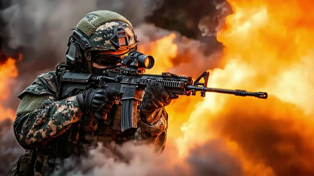 Soldier in Combat Gear with Rifle