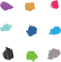 Large colored spots are drawn with chalk or watercolor style form.