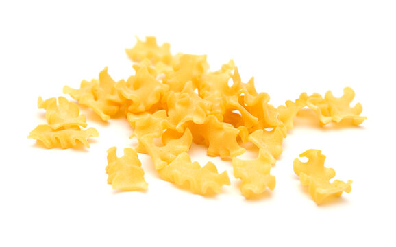 Mafalda ribbon shaped dry pasta, isolated on white background 