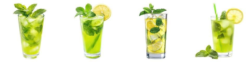 Minty lemonade isolated on transparent background, Set of
