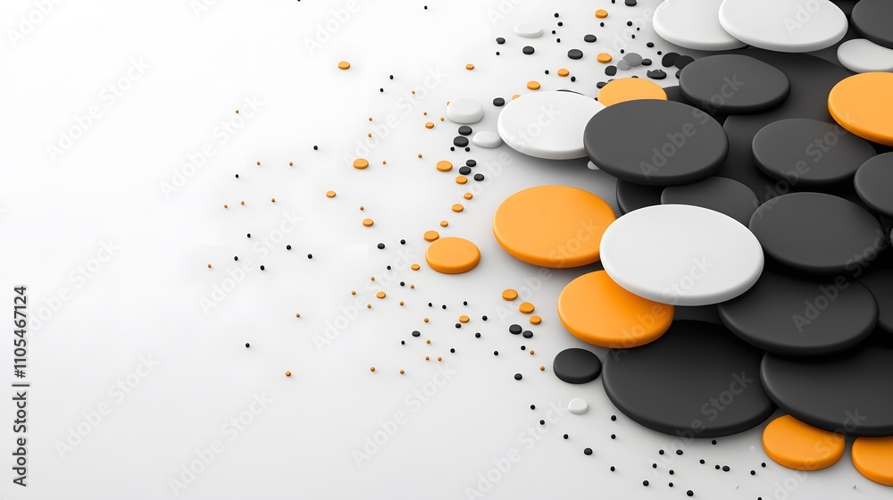 Aufkleber Abstract composition of overlapping circles in black, white, and orange, creating a modern visual effect against a light background