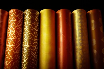 Naklejka premium Golden and brown patterned wrapping paper rolls
