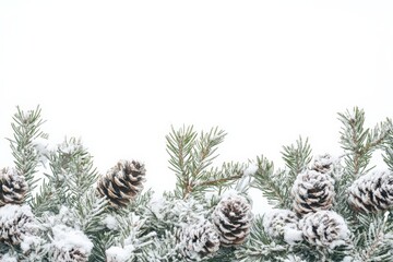 A collection of pinecones and evergreen branches dusted with snow creates a classic winter scene, perfect for holiday decor or seasonal design inspiration.