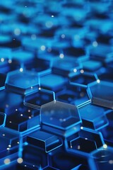 Fototapeta premium Blue background with a pattern of hexagons. The hexagons are small and blue, and they are arranged in a way that creates a sense of depth and texture. Scene is one of modernity and sophistication
