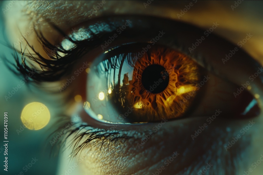 Poster A close-up of an eye with vibrant and glowing colors under dramatic lighting, emphasizing the intricate patterns and captivating intensity of the eye's iris.
