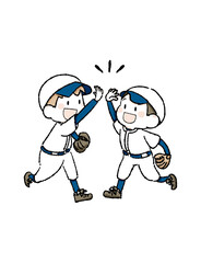 ハイタッチする野球少年
