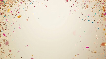 A sprinkle of tiny pastel confetti dots creating a light texture on a neutral beige background, with a clear blank space in the middle