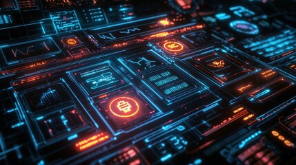 Obraz premium Showcasing innovative digital security a futuristic look at fintech solutions at tech conference