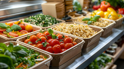 Obraz premium Vibrant Vegetable & Pasta Display - Food Photography