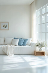 white wall living room sofa and clean with minimalist style